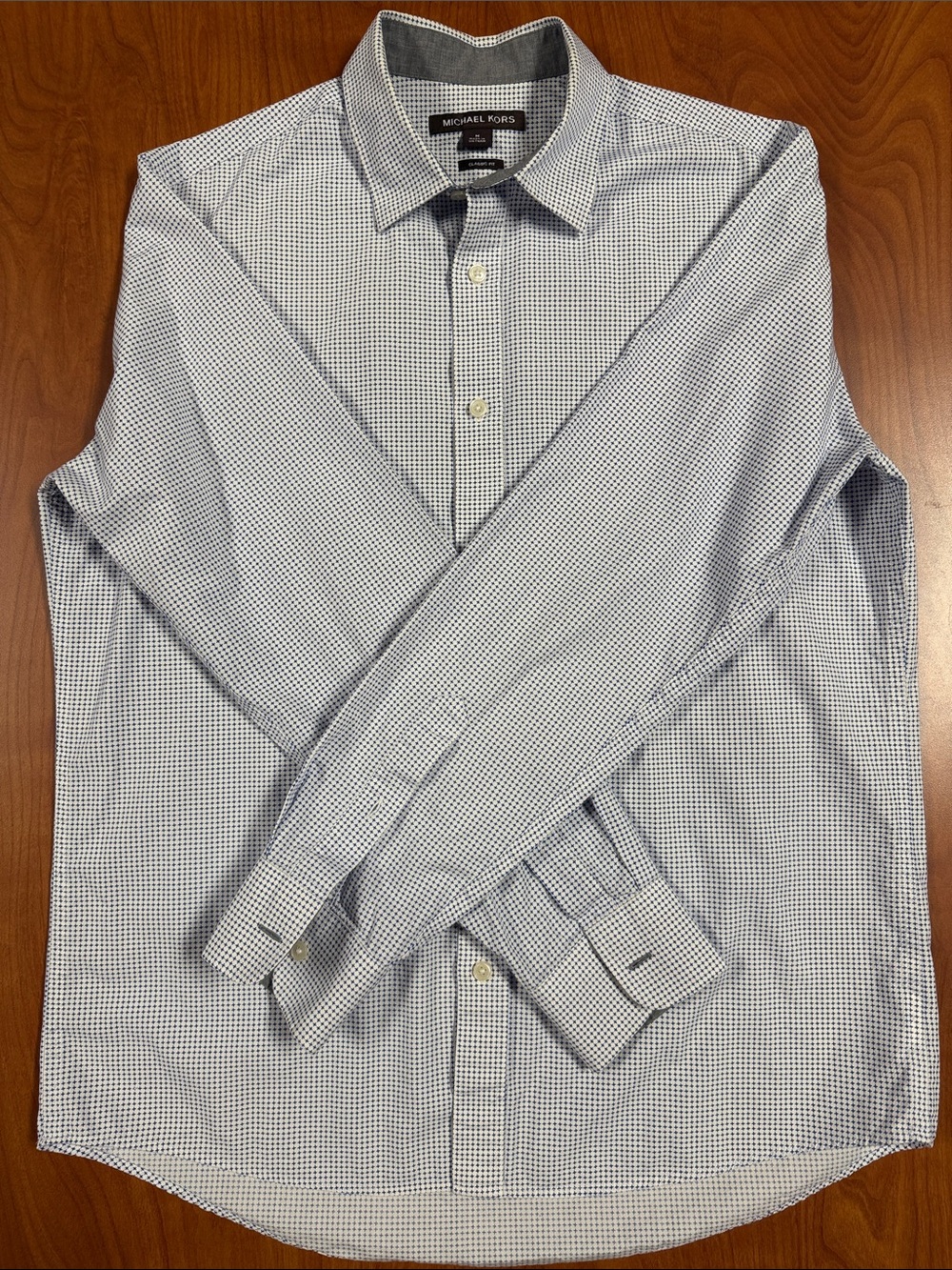 Michael Kors Men’s Navy and White Tiny Check Dress Shirt
